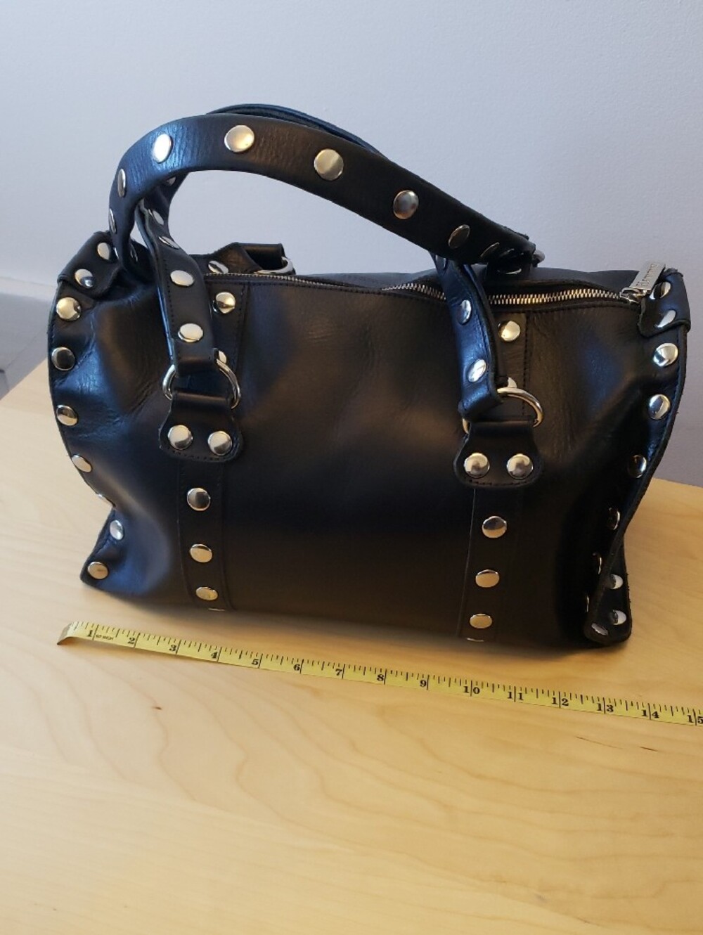 Hammitt Black Leather Studded Satchel with Silver Hardware - Picture 2 of 14
